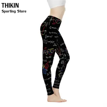 

THIKIN Stylish Women High Waist legins Pants Math Formula Print Skinny Fitness Sports Running Leggings Pants Black Dance leginss