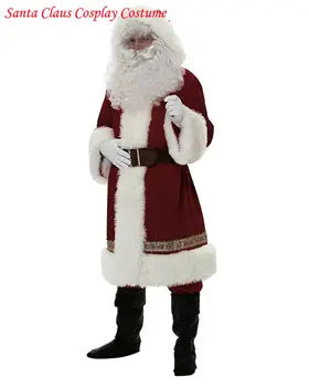 

5PCS Santa Claus Costume Suit Father Christmas Men Fancy Dress Outfit Deluxe Cosplay Party Outfit Tops Pants Hat Belt Moustache