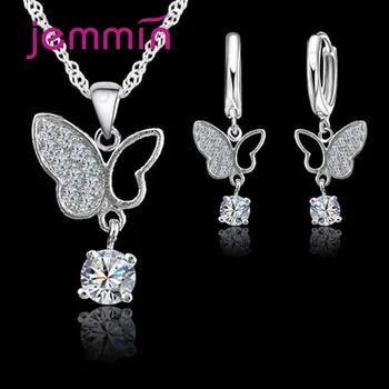 

AAAA Zircon Crystal Buterfly Pendants Necklace Earrings Set For Women 925 Sterling Silver Bridal Wedding Engagemnet Jewelry Sets