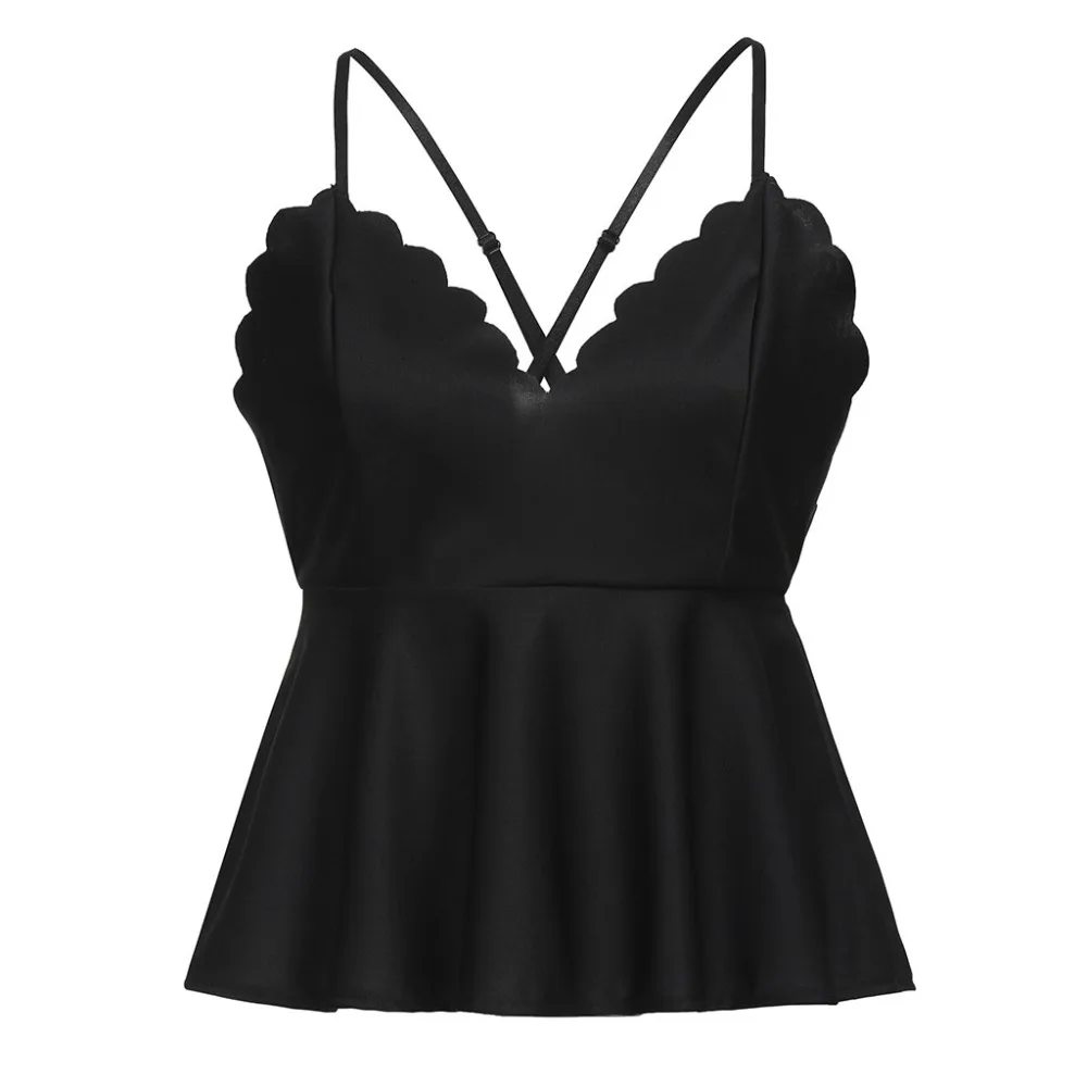 Sexy Tops Women V Neck Backless Sleeveless Strap Tank Blouse Scalloped Peplum Top T-shirt Camisole Clothing Summer Beach 2020