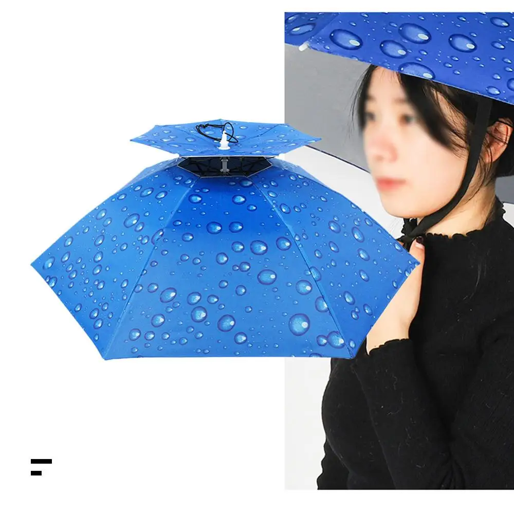 Foldable Double Umbrella Hat Rain Cap Rainproof Head Mounted Umbrella Sunscreen Tea Picking Head