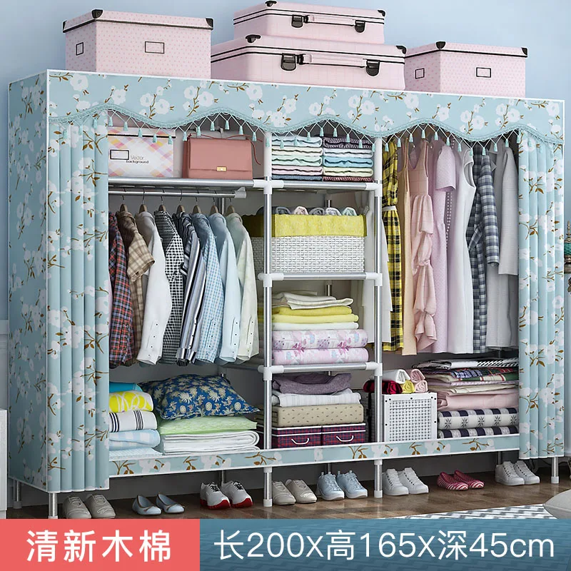 Steel Pipe Thickened Wardrobe Simple Cloth Wardrobe Rental Room Home All Steel Frame Cloth Cabinet Hanging Clothes Cabinet - Цвет: Многоцветный