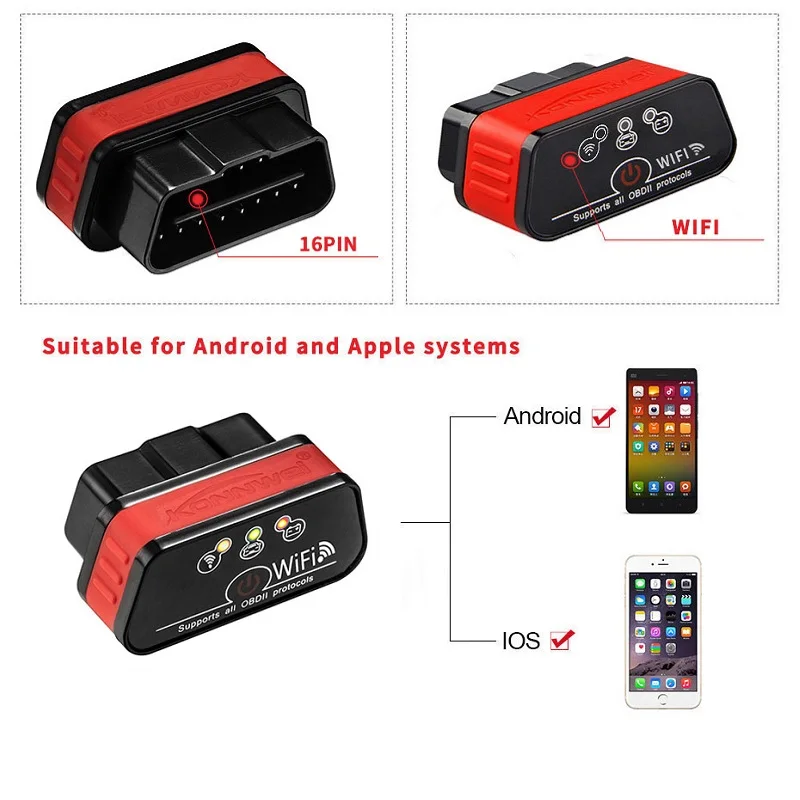 KW901 obd elm327 v1.5 поддерживает все obd2 протоколы elm 327 wifi 1,5 obd2 сканер wi fi для Android/IOS автомобильный диагностический инструмент скорость