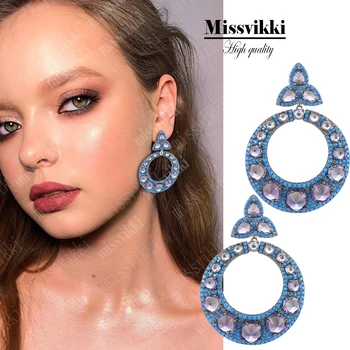 

missvikki Brand Statement Flashing glowing Carved Round Earrings For Women Bridal Wedding 2020 New Design Best gift Jewelry