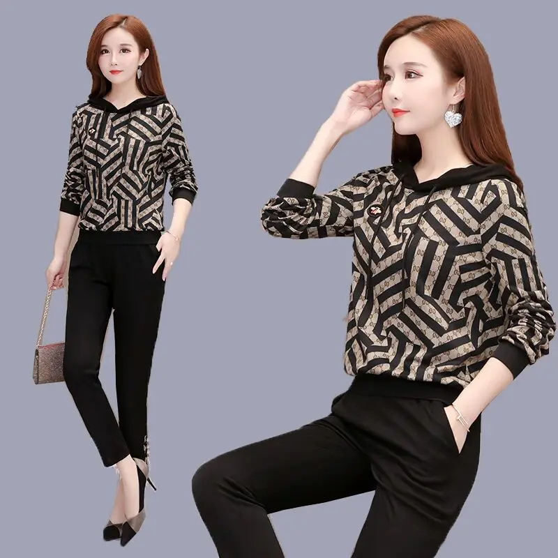 

Early Autumn WOMEN'S Suit 2019 New Style Hooded Slimming Hoodie Fashion Large Size Casual Skinny Pants Two-Piece Set Fashion