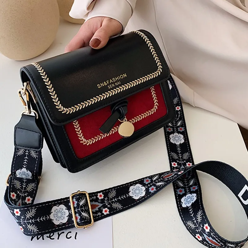 

Vintage Wide Strap Suede Leather Women Crossbody Bags 2020 Fashion Handbags Ladies Shoulder Messenger Bag Female Purses Cluthes
