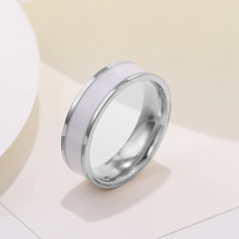 Gold Color Rings Stainless Steel Ring Finger Ring Gold Color Ring Silver Ring 6mm Women Simple Enamel Rings for Women Gold Silver Color Stainless Steel Ring for Men Unisex Jewelry Party Gift WC034