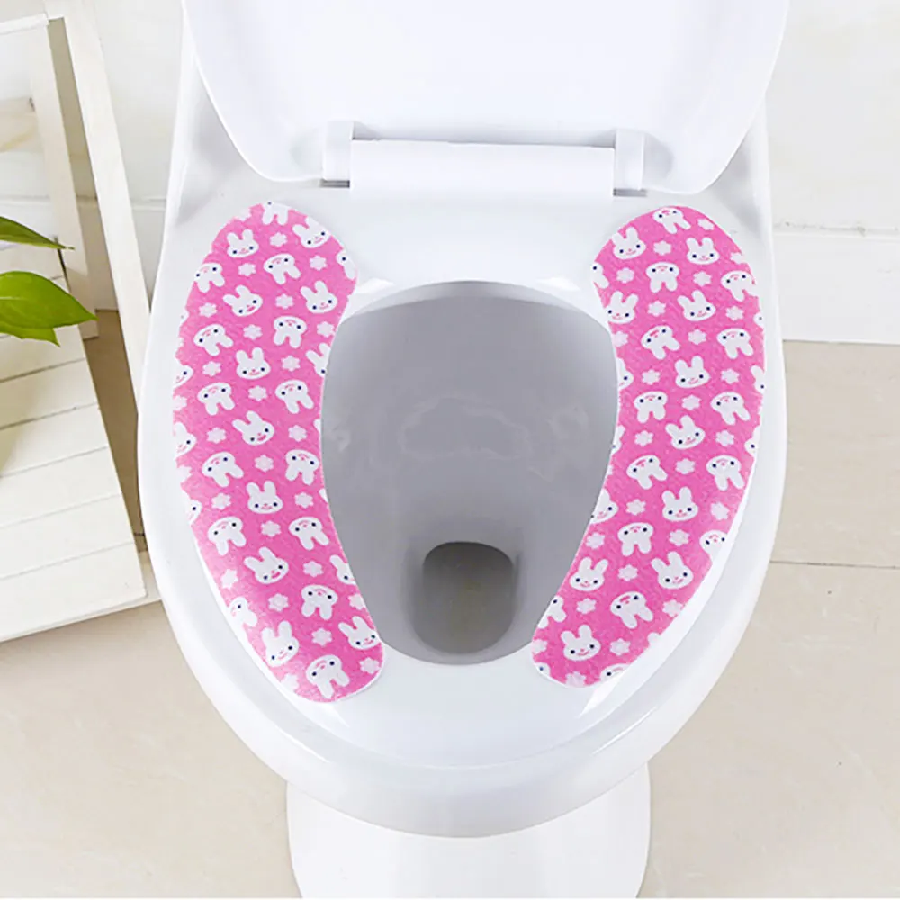 Silicone world 1 Pair Reusable Warm Toilet Seat Filling Washable Bathroom Mat Seat Cover Thick cartoon sticky Toilet cushion 2