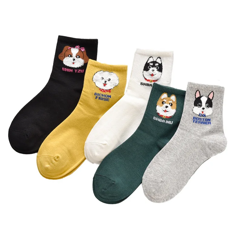 SP& CITY, 5 пар, Kwaill, женские Носки с рисунком собаки, короткие носки до щиколотки, милые повседневные хлопковые носки, Ulzzang, уличная одежда