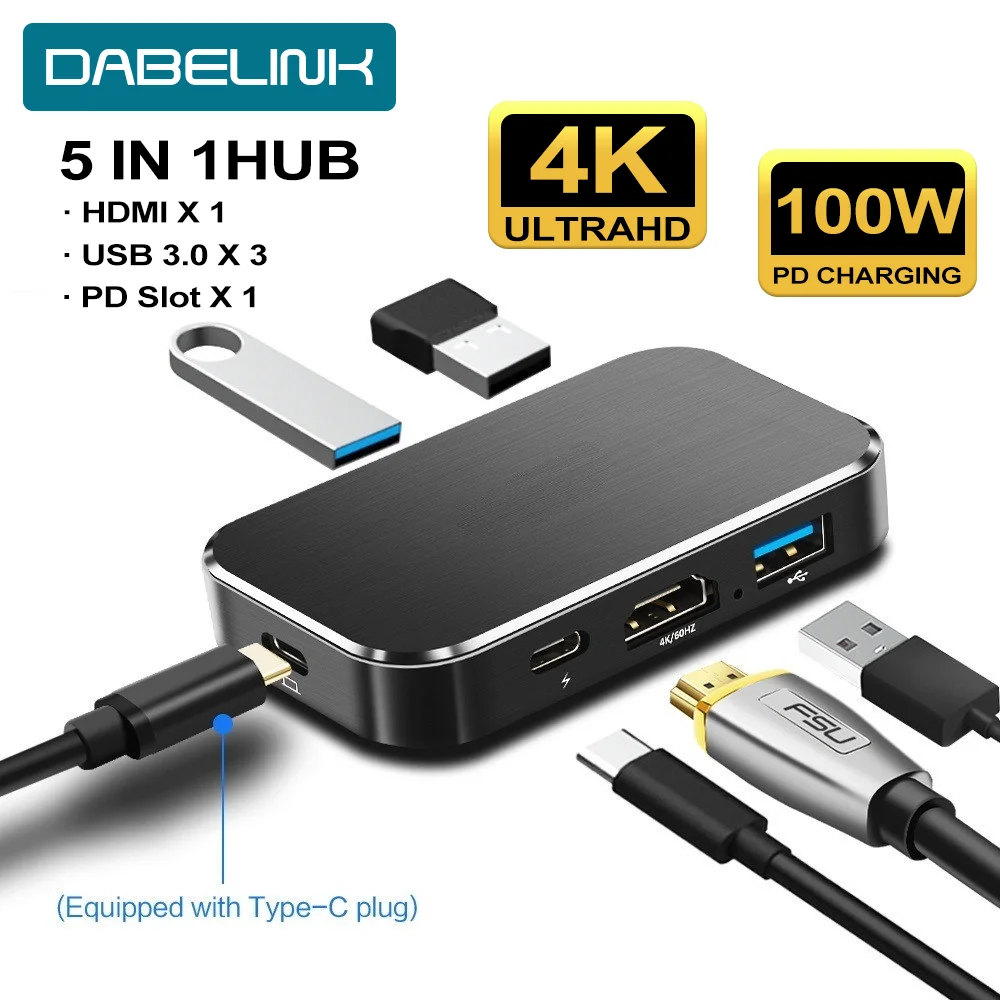 Разветвитель Thunderbolt 3 USB 3. 0 Type C на HDMI PD 1 Вт зарядный адаптер 4K 60 Гц док станция c