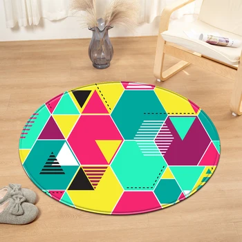 

Modern Geometry Round Carpet Computer Chair cushionKids Room Bedroom Rug 3D Printing Living Room Decorative Floor Bedside Mat