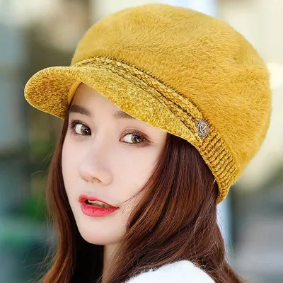 Single cap yellow Новые синели осенние береты кепки-береты шапки шарф зимние повседневные хлопковые берет для художника шапки костяные Шапки Взрослые Женские - Цвет: Single cap yellow