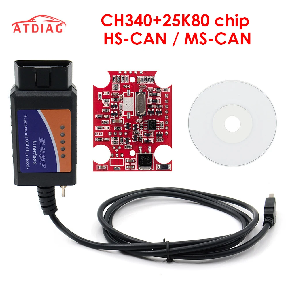 ELM327 USB V1.5 модифицированный чип для Forscan ELMconfig CH340 + 25K80 с чипом возможностью