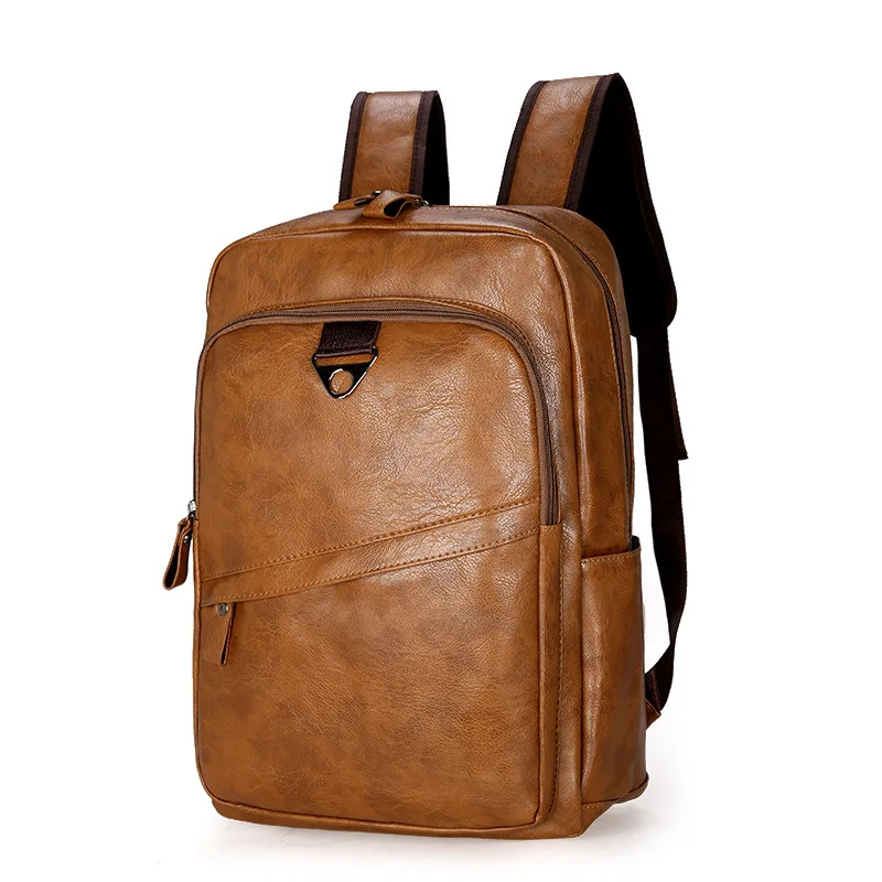 Fashion Pu Leather Backpack Men Vintage Brown Large Waterproof Solid Black Back Pack Male Backbag 2020