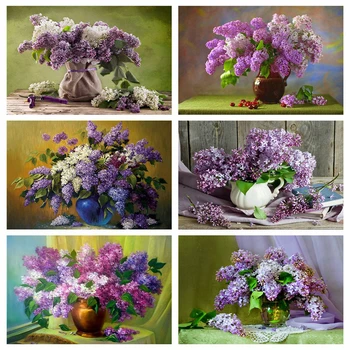 

HUACAN Full Square Diamond Painting Lilac 5D Purple Lavender Diamond Embroidery Mosaic Sale Flower Decor For Home