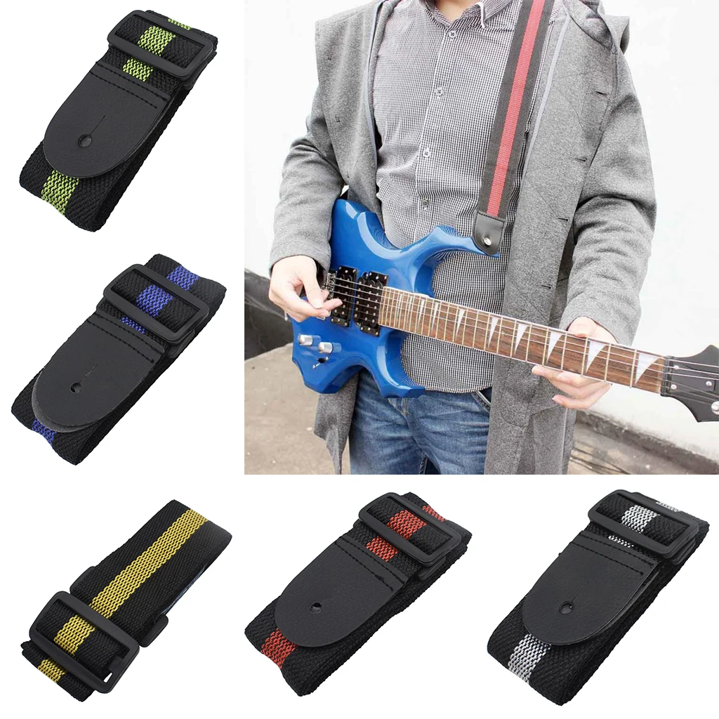 Adjustable Striped Guitar Strap Leather End for Acoustic Electric Guitar Bass