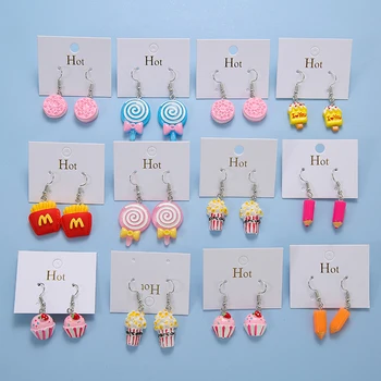 

12Pairs/set Cute Cartoon Lollipop Cake Ice Cream Drop Earring Set For Women Girls Resin Mixed Style Dangle Earrings Jewelry Gift