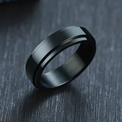 Vnox Men's Stainless Steel Spinner Ring - Stress Relief Viking Rune Jewelry - 8 (6mm Black)