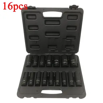 

16pcs Extended Explosion Proof Pneumatic Socket Sets Car Repairing Tool Kit Socket Set For Car Truck Appliances (Black Box)