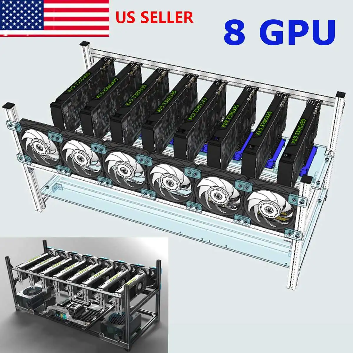 Новый 8 GPU чехол для майнинга с открытым воздухом кольцом монет держатель