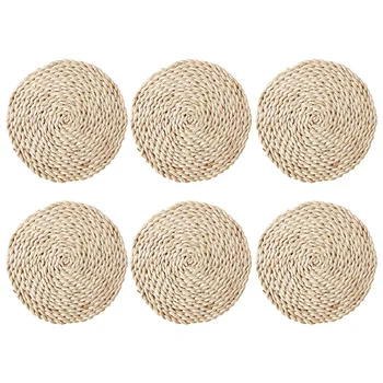 

Corn Skin Woven Placemat, 30cm Round Cushion Woven Board, 6 Piece Set, Environmentally Friendly Tropical Wedding Or Home Decorat