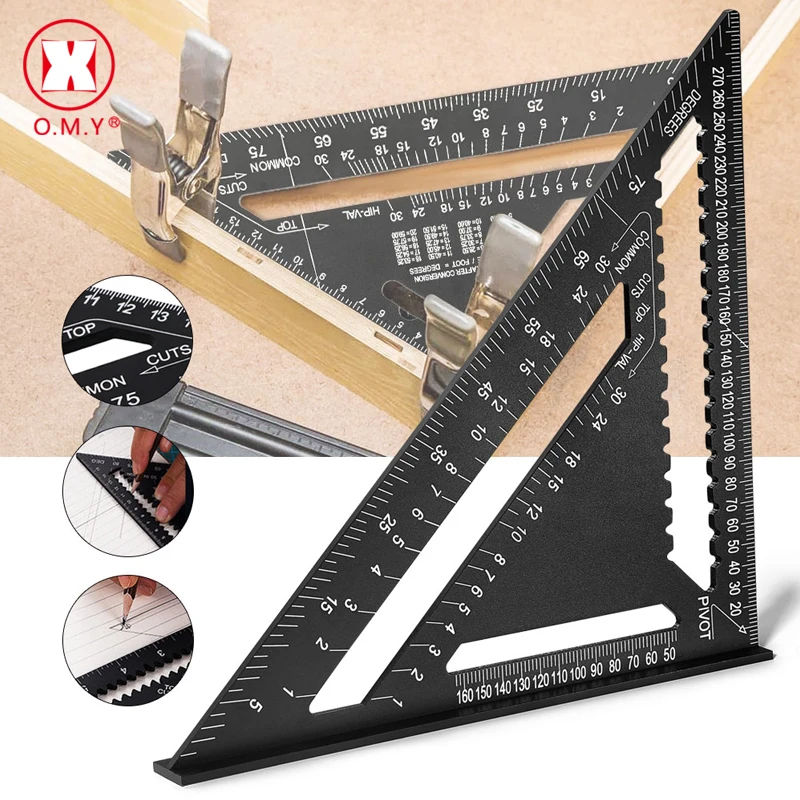 Triangular Measuring Ruler Hand Tools Set Metric Aluminum Alloy Metric/Inch Square Roofing Triangle Protractor Tester