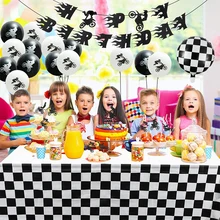 Kit de décoration d'anniversaire en moto, ballons, banderole pré enfilée, gâteau, couverture de Table, fournitures de fête à thème pour enfants, 50 pièces