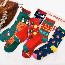 Хлопковые рождественские носки с изображением Санта-Клауса, рождественской елки, с изображением снежного лося, подарочные носки для нового года, осенне-зимние носки, 1 пара