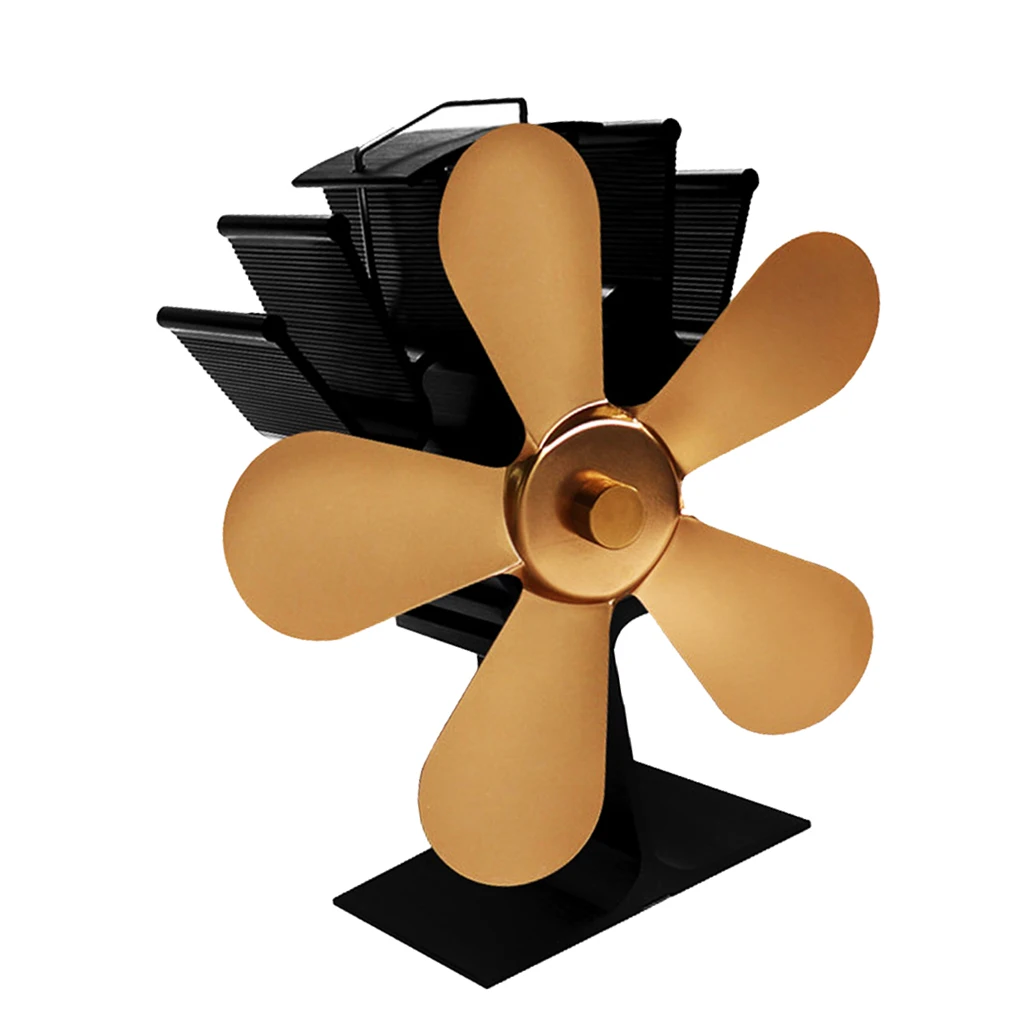 Anodized Aluminum 5 Blades Heat Powered Stove Fan for Wood/Log Burner/Fireplace Fan with Damage Protection Sheet