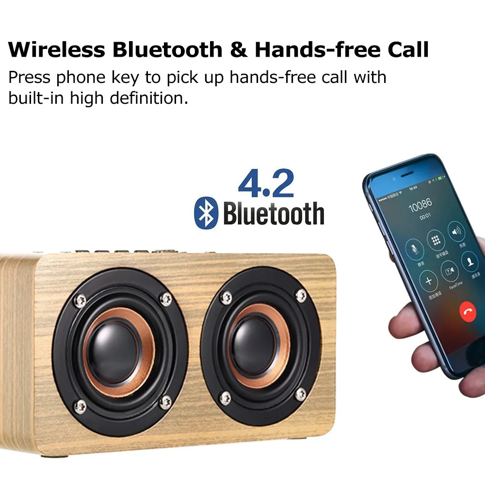 W5 красная древесина зерна Bluetooth 4,2 двойной громкоговоритель двойной супер бас сабвуфер Hands-free с микрофоном 3,5 мм AUX-IN