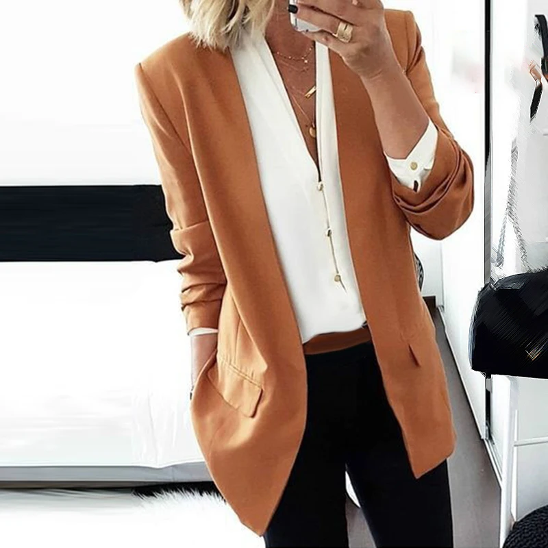 

Women Coat fashion Lapel Blazer Long Sleeve Office Business Work slim fit ladies thin jacket New arrival 2019