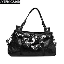 

Annmouler Brand Design Women Handbag Pu Leather Shoulder Bags Female Punk Skeleton Tote Bag Luxury Messenger Bag with Scarf
