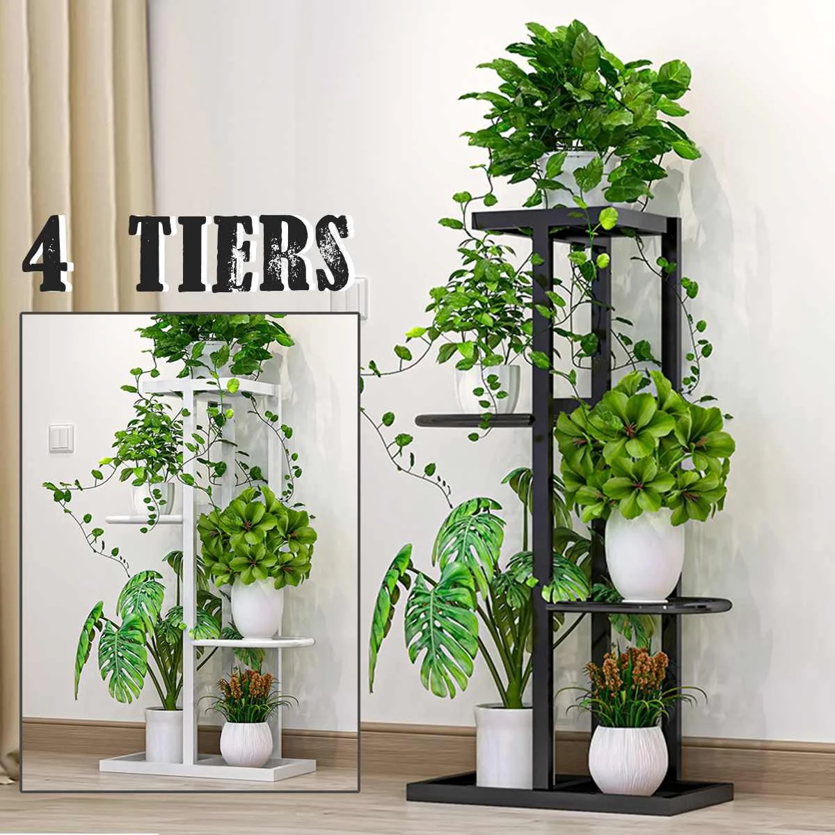 

4 Tier Iron Flower Shelf Multi-storey Indoor Special Home Balcony Rack Wrought Living Room Space Flower Pot Floor-Standing Shelf