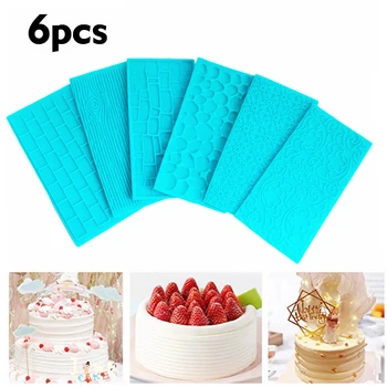 

Fondant Mat Set, 6pcs Silicone Mold Cake Decor Tools,Tree Bark/Flower/Stone Wall Texture Design Cake Decorating Supplies