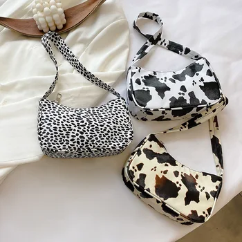 

Small Shoulder Bags For Women 2020 Cow Milk Print Pattern Handbag Trendy Leopard Underarm Bags Female Daily Casual Totes