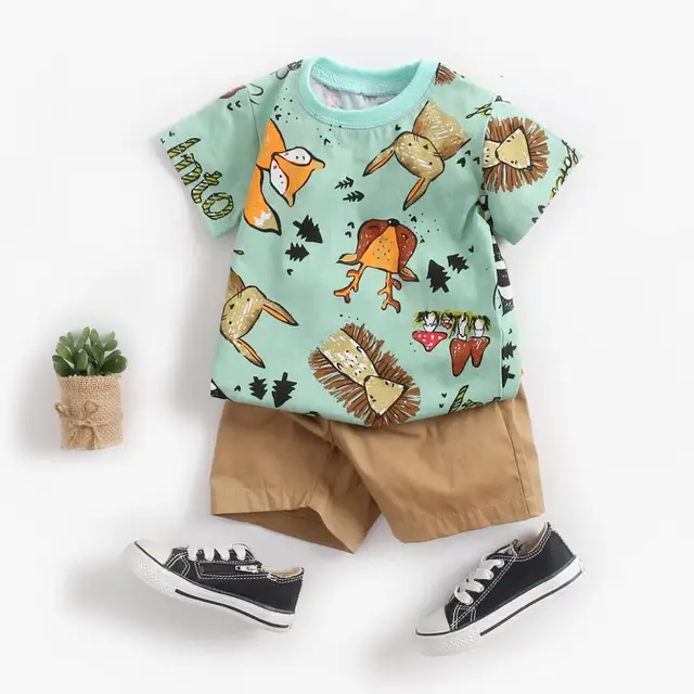 Sanlutoz Cute Infants Boys Clothing Sets Cotton Short Sleeve Baby Tops + Shorts 2Pcs Newborn Cartoon Clothes 1