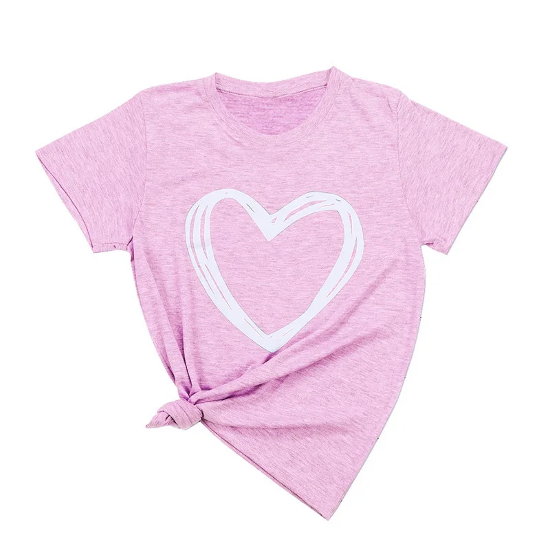 pink Plus Size 6XL 7XL 8XL Women Summer Heart Print Casual T-shirt Tops Lady Short Sleeve O-neck Loose Tops Tees Camisetas Mujer - Цвет: pink