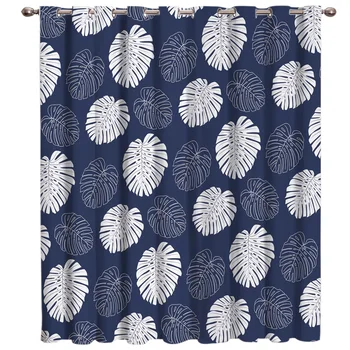 

Navy Tropical Plant Bamboo Window Treatments Curtains Valance Room Curtains Large Window Window Curtains Dark Curtain Rod Curtai