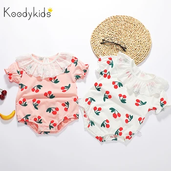 

Koodykids 2020 Baby Girl Summer Clothes Rompers Cherry Printed Jumpsuit Toddler Baby Girl Bodysuit Soft Newborn Summer Outfit