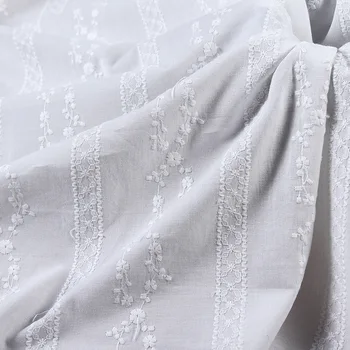 

100% Cotton Floral Lace Fabric Embroidery Flowers Stripe French Lace Fabric For DIY Bridal Gowns Boho Dress Curtain 1yard