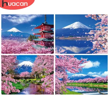 

HUACAN Full Drill Square Diamond Painting 5D Landscape New Arrival Diamond Art Embroidery Cherry Blossoms Home Decoration