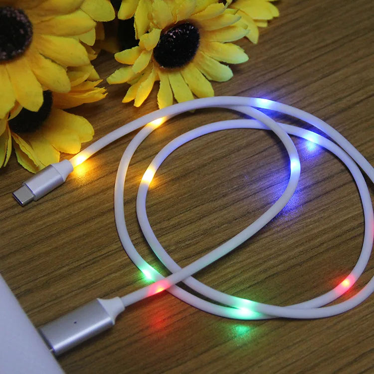 Блестящий кабель Micro USB, светящийся светодиодный осветительный прибор для быстрой зарядки Iphone 7 8 XR Plus samsung S8 S9 huawei P20 Lite