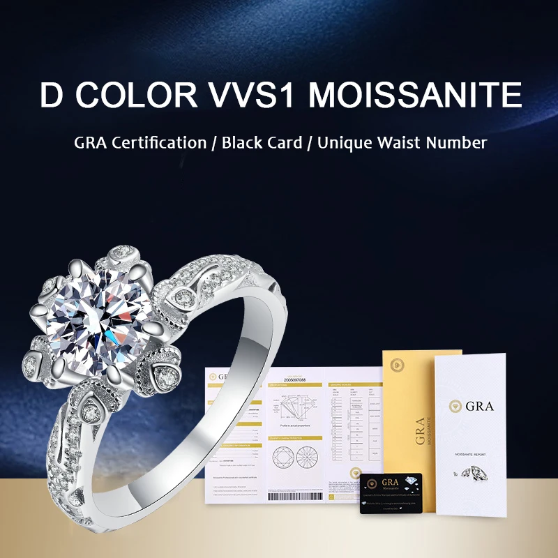 Real Moissanite Engagement Rings For Women Brilliant Round Diamond Ring Sterling Silver Proposal Engagement Wedding Band Rings - Image 4