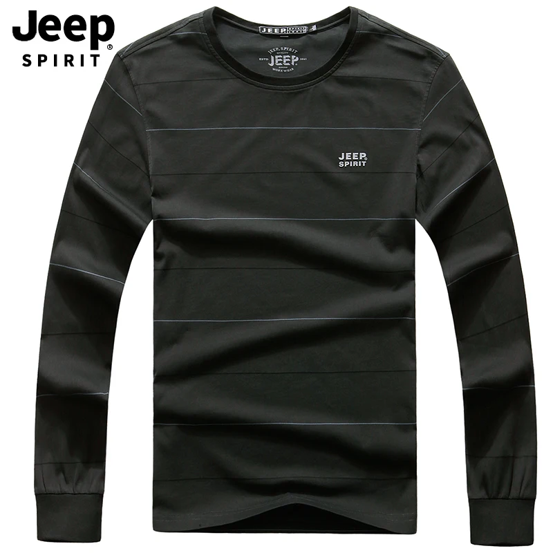 JEEP SPIRIT брендовая Футболка мужская повседневная полосатая футболка с длинными рукавами и круглым вырезом Мужская футболка из хлопка
