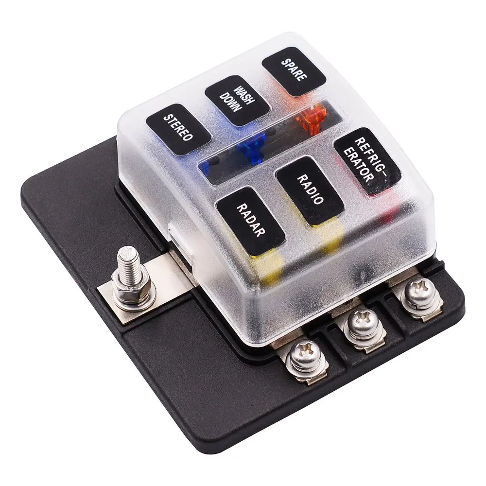 

Car Modified 6-Way Fuse Box With LED Indicator Light Screw Wiring Terminal