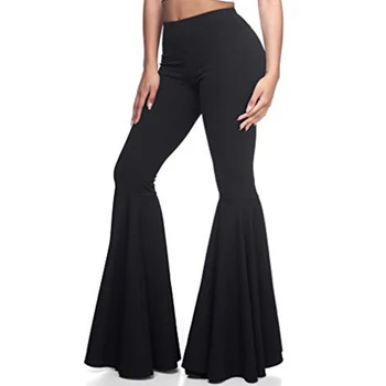 

Bottom High Waist Autumn Bell Pants Yoga Women Trousers Solid Wide Leg Casual Long Stretchy Polyester Fashion Elegant