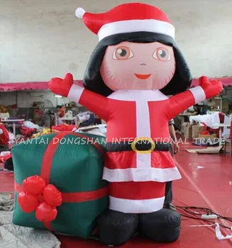 

Free shipping Lovely Inflatable Cartoon Outdoor advertising Inflatable girl with Christmas gift for home or outdoor decoration