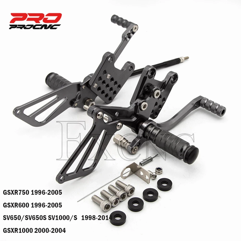 

For Suzuki GSXR 600 750 1000 K1-K5 SV 650 SV650S SV1000/S 1998-2014 CNC Motorcycle Foot Pegs Rest Rearset Rear Set Footrest