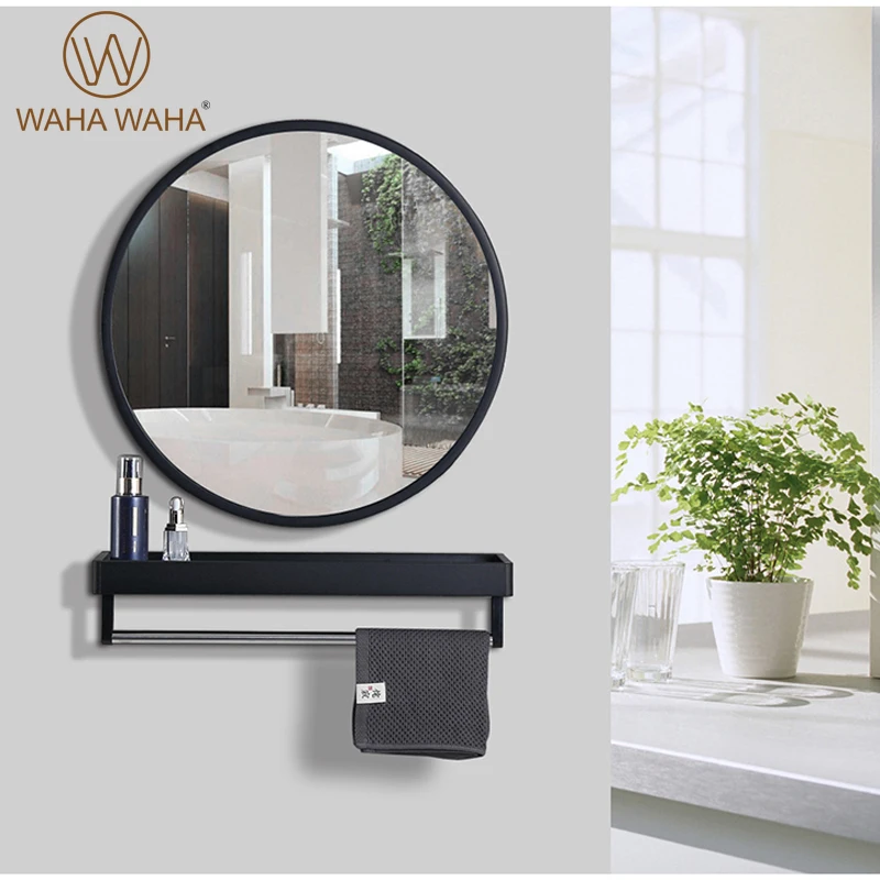 Nordic Aluminum Alloy Framed Bathroom Mirror Hanging Toilet Wall Combing Makeup Wall-mounted Single Round Mirror Simple Home