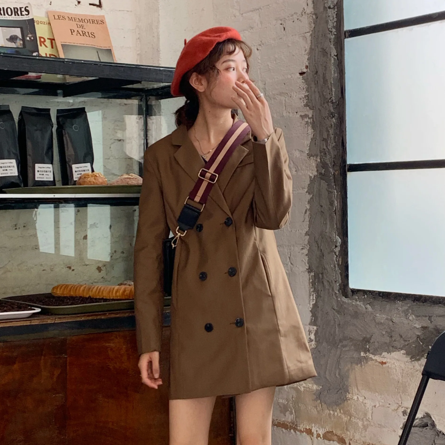 

2019 Vintage Quality Double Breasted Suit Waist Hugging Slimming Dress